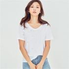 Round-neck Rhinestone-detail T-shirt