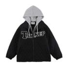 Mock Two-piece Lettering Quilted Hooded Zip-up Jacket