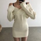 V-neck Ribbed Mini Sweater Dress