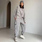 Set: Corduroy Loose-fit Hooded Top + Cargo Jogger Pants