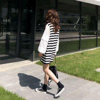 Eyelet-lace Sleeve Color-block Minidress