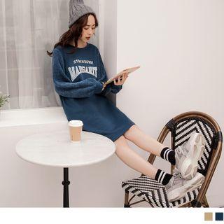 Lettering Velvet Panel Pullover Dress