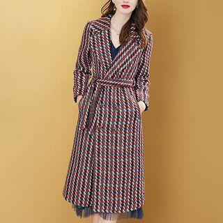 Patterned Double-breasted Midi Coat As Shown In Figure - One Size