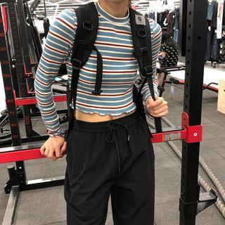 Long-sleeve Striped Cropped T-shirt / Cargo Harem Pants