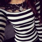 Long-sleeve Lace Panel Striped T-shirt