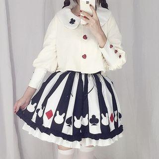 Embroidered Collar Jacket / Printed A-line Skirt