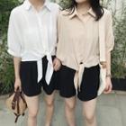 Elbow-sleeve Cropped Chiffon Blouse
