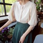 Puff-sleeve Pleated-back Blouse