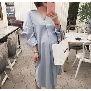 Collared Half-placket Long Dress