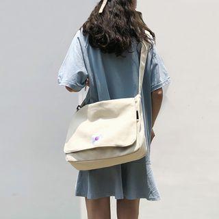Flower Embroidered Canvas Messenger Bag