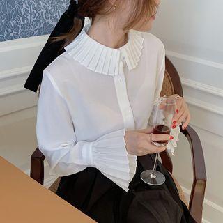 Plain Pleated Blouse White - One Size