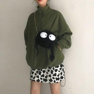 Half Zip High Neck Pullover / Cow Print A-line Mini Skirt