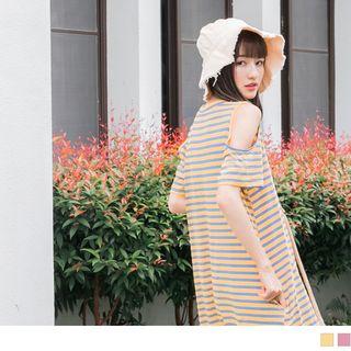 Cutout Shoulder Striped Shift Dress