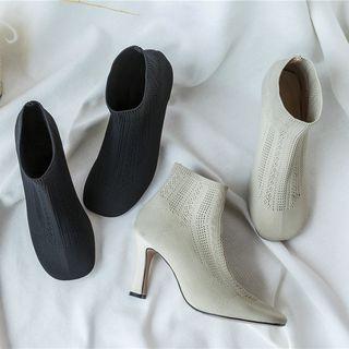 Pointelle-knitted High-heel Short Boots