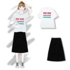 Short-sleeve Lettering T-shirt / Accordion Pleat Midi Skirt