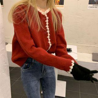 Lace Trim Cardigan Red - One Size