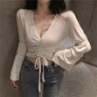 Drawstring Ruched Bell-sleeve Top