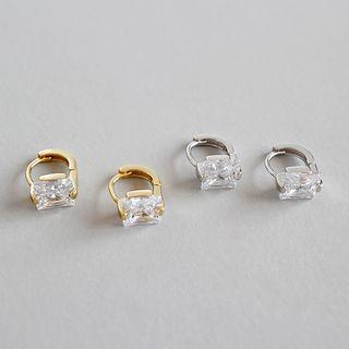 925 Sterling Silver Square Rhinestone Earring