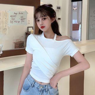 One-shoulder Halter Short-sleeve T-shirt