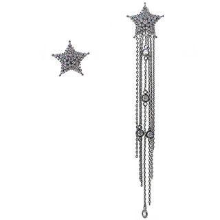 Asymmetric Star Cascade Earrings (black) One Size