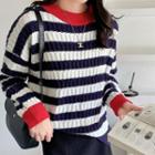 Long-sleeve Contrast Trim Striped Sweater