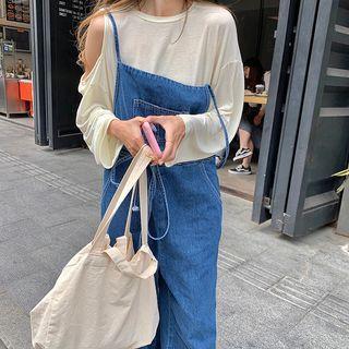 Tie-waist Straight Leg Denim Jumper Pants