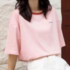 Elbow-sleeve Graphic Print T-shirt Pink - One Size