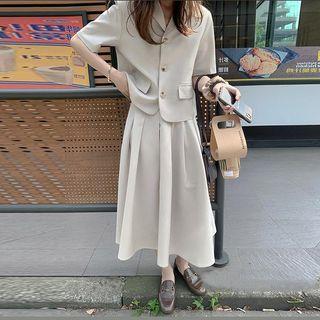 Set: Elbow-sleeve Blazer + Midi A-line Skirt