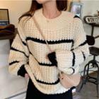 Chunky Knit Sweater Stripes - Off White - One Size