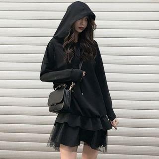 Ruffle Hem Hoodie Dress Black - One Size