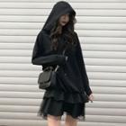 Ruffle Hem Hoodie Dress Black - One Size
