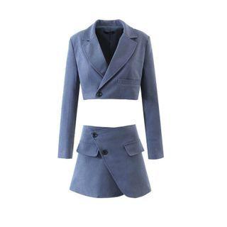 Corduroy Cropped Blazer / Double-breasted Skort