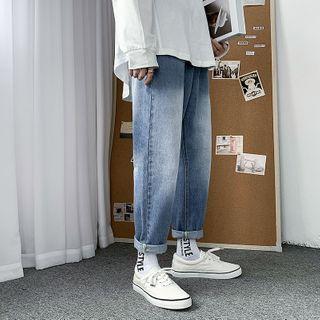 Leaf Embroidery Wide-leg Jeans