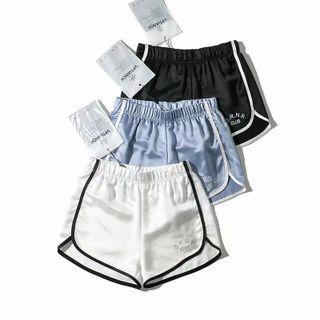 High-waist Contrast-trim Lettering Shorts