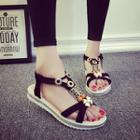 Faux-suede Beaded Flat Sandals