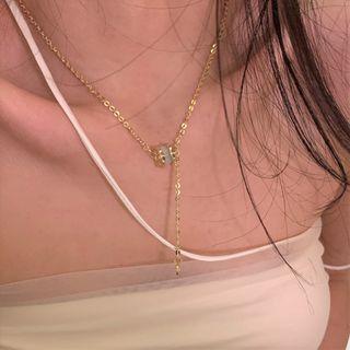 Cats Eye Stone Necklace 1pc - Gold & White - One Size