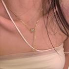 Cats Eye Stone Necklace 1pc - Gold & White - One Size
