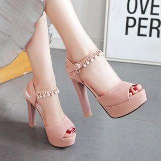 High-heel Platform Beaded Sandals