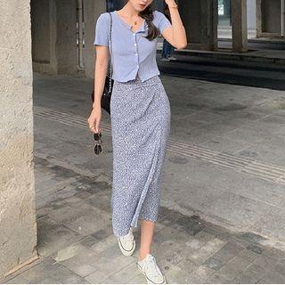 High Waist Leopard Print Slit Maxi Skirt