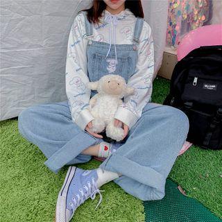 Embroidered Wide-leg Denim Jumper Pants