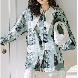 Long-sleeve Collar Printed Shirt