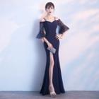 Off Shoulder Elbow-sleeve Evening Gown