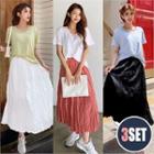 Set: Colored T-shirt + Crinkled Skirt + Necklace