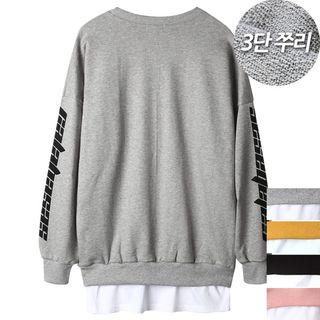 Printed-sleeve Layered-hem Sweatshirt