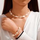 Set Of 2: Shell Necklace + Bracelet 9223 - Almond - One Size