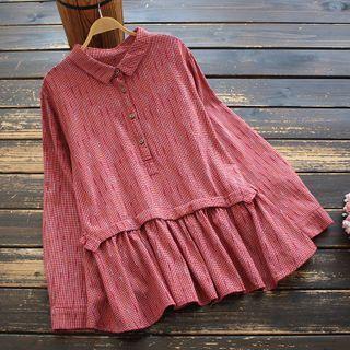 Long-sleeve Ruffle Hem Polo Shirt