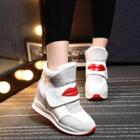 Genuine Leather Lip Embroidered Hidden Wedge Sneakers