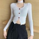 Long-sleeve Cutout Front Buttoned Top