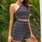 Set: Plaid Cropped Camisole Top + Shorts