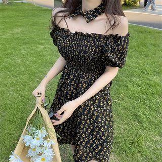 Floral Off-shoulder Puff-sleeve Dress